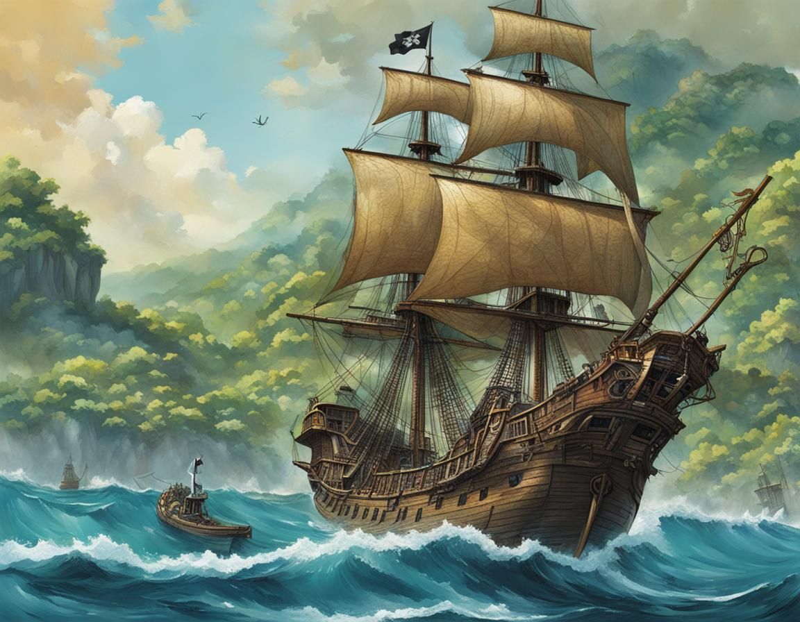 A Pirate's Ship Caught in Some Rough Seas