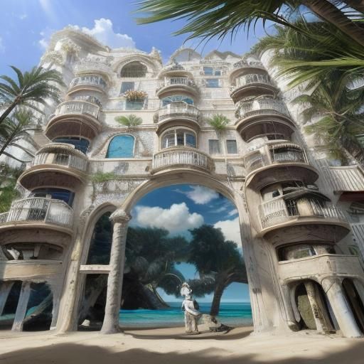 sand, sea, ocean, waves, clouds, palms, seashells, seaweed, ...