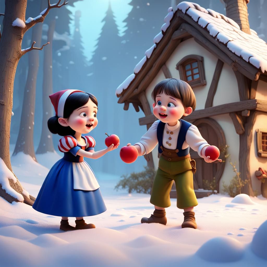 Hansel and Gretel slapping Snow White - AI Generated Artwork ...