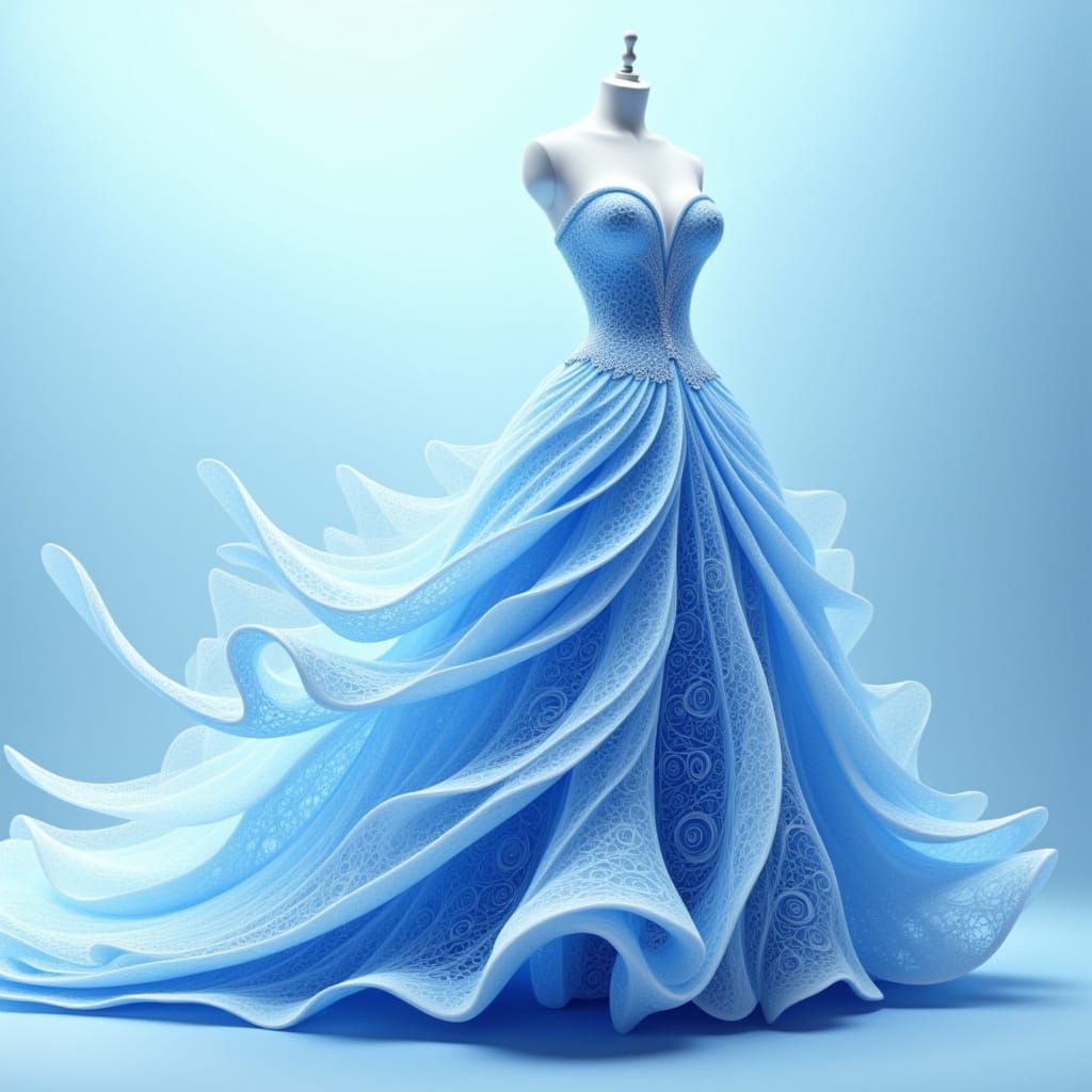 A beautiful <lora:Beautiful Gowns:1.0> light cornflower blue ball gown with delicate decorative designs