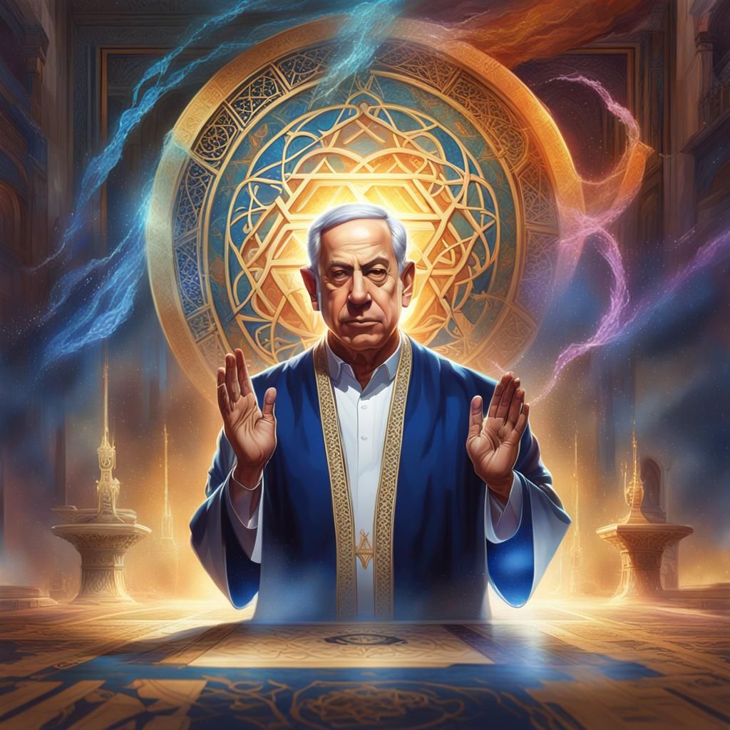 Netanyahu Praying: Mystical Digital Art Portrait