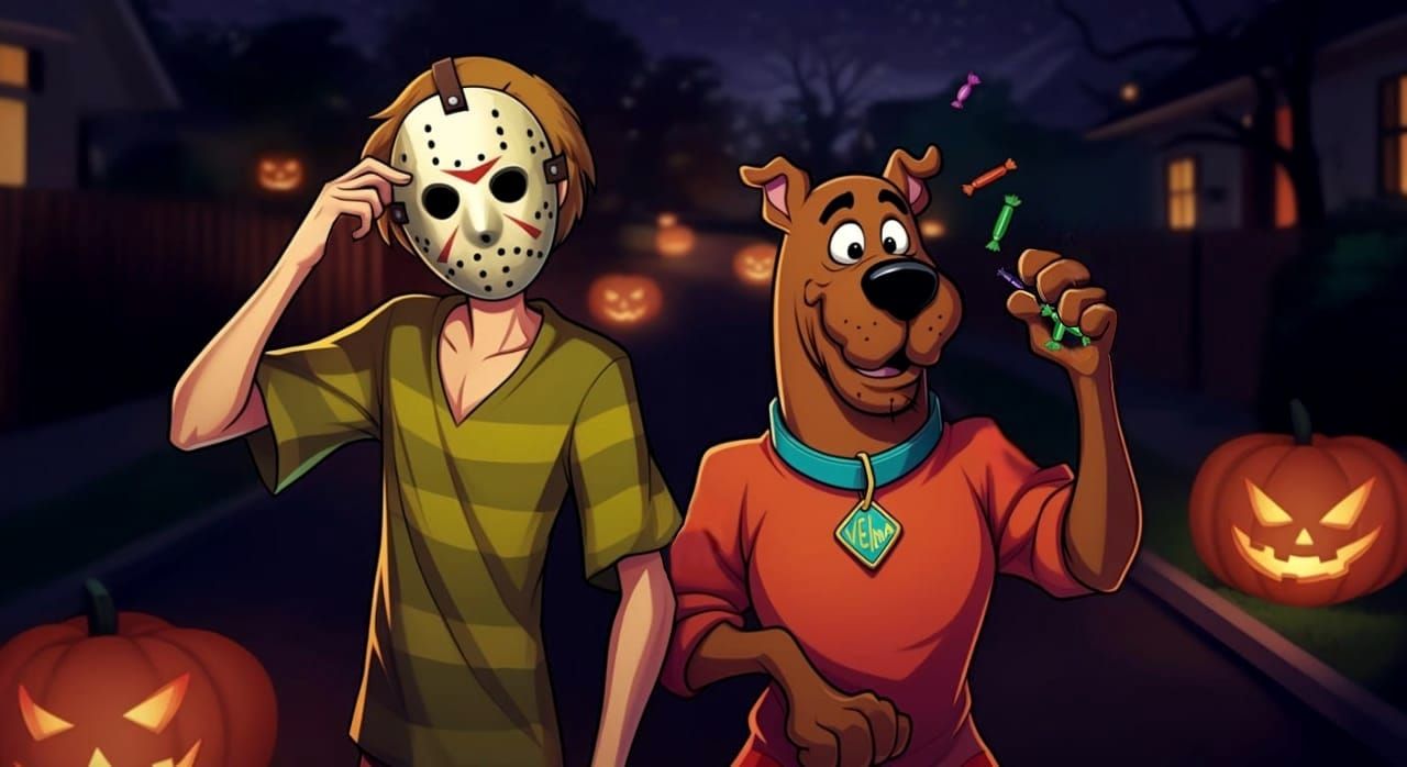 Scooby and Shaggy as Jason and Velma on Halloween