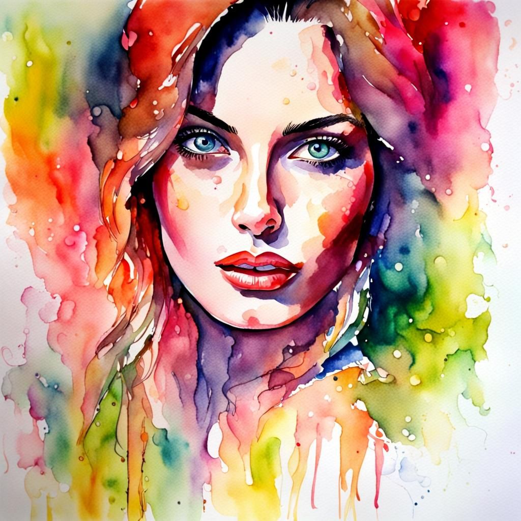 sensual provocative lady, american portrait , aquarel, lady, eyes ...