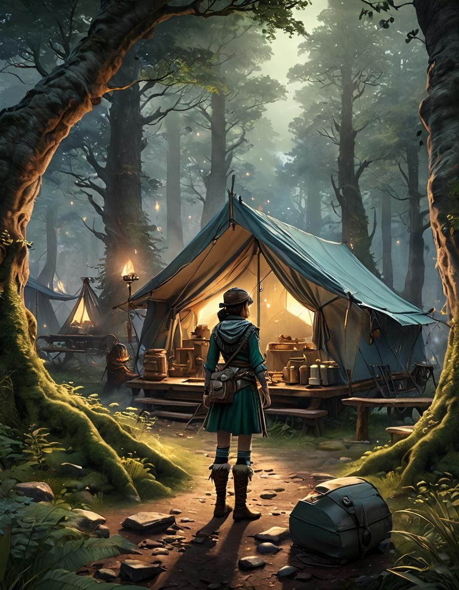 Ranger Flirting in Magical Forest, Ethereal Anime Art