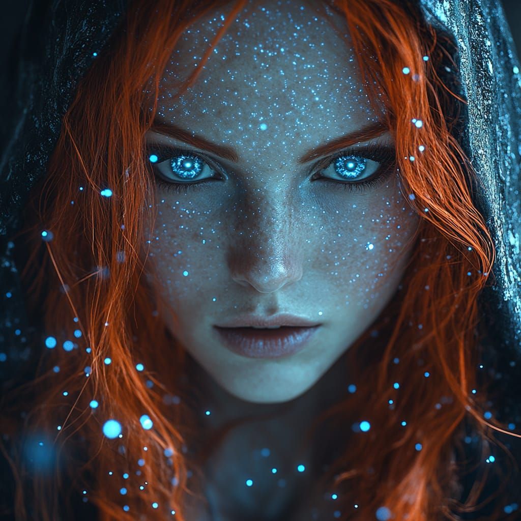 Red hair Woman with Electric Blue Eyes