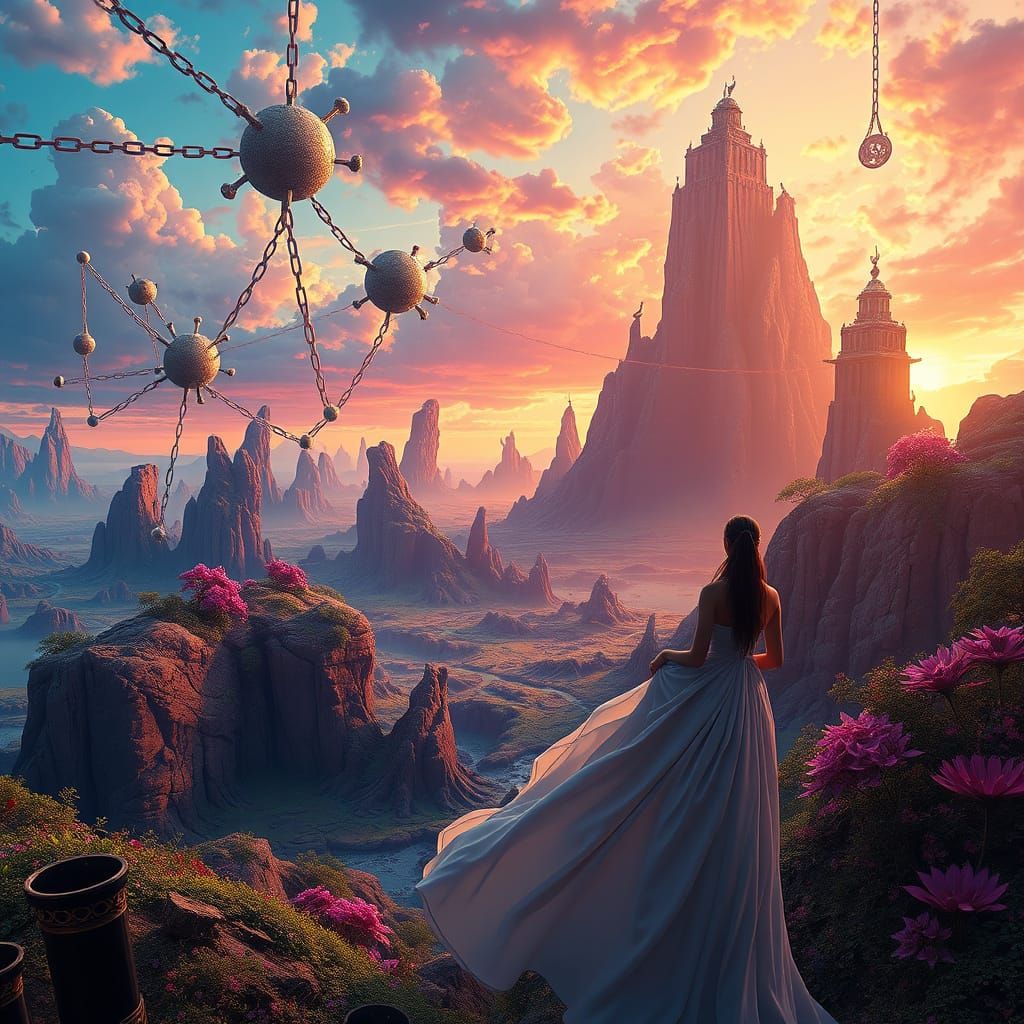 Surreal Landscape with Woman in Dreamlike Scenery