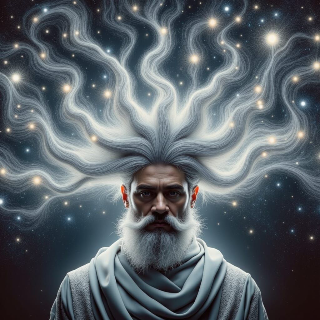 unusual white hair style resembling a night sky constellation crown  by @Fella Spears