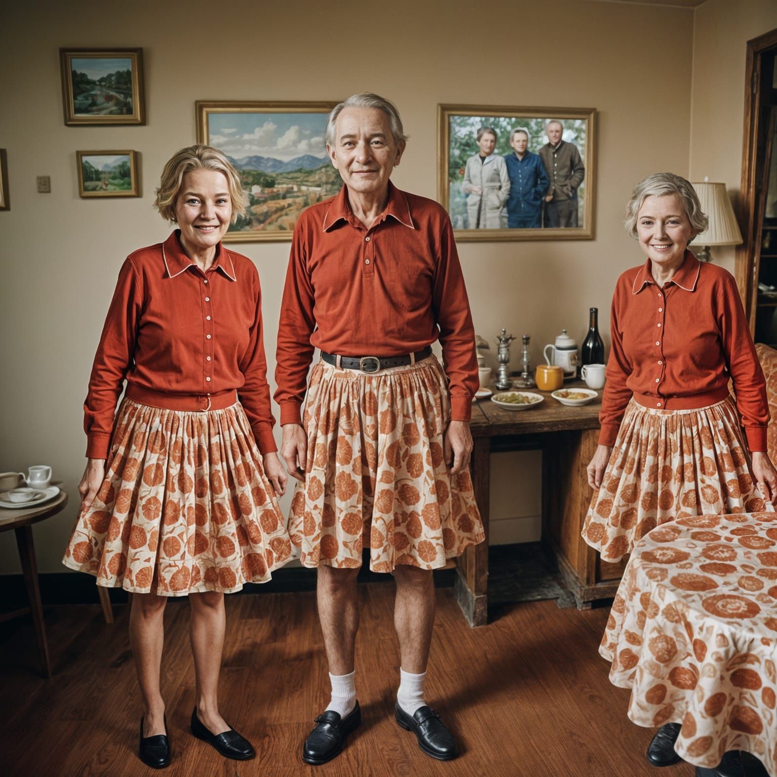 Martha and her husband, Arthur with Martha's twin sister, Bertha. Bertha's husband, Everard, is in the kitchen defrostin...