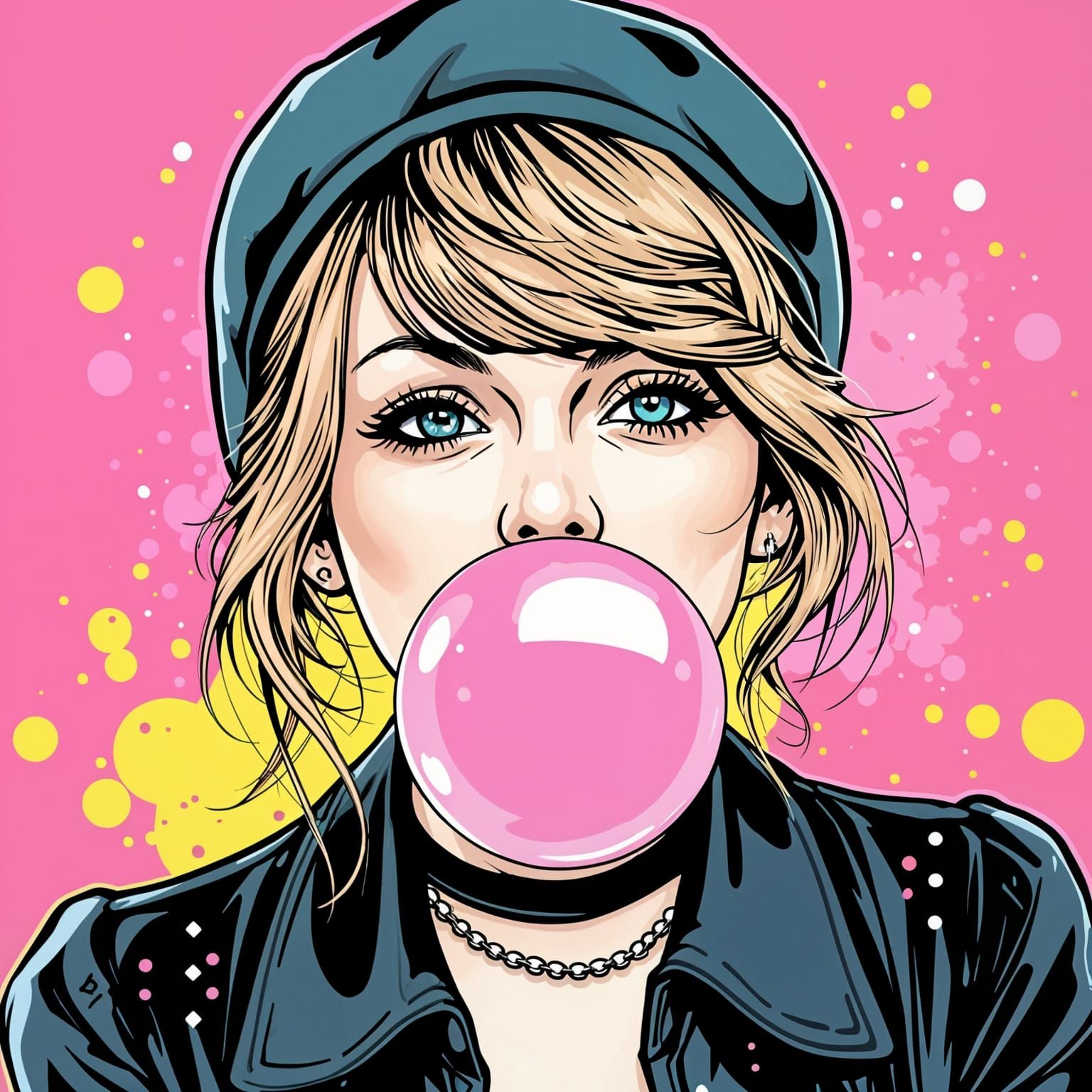 Taylor Swift blowing bubblegum, Pop Art  by @Linda