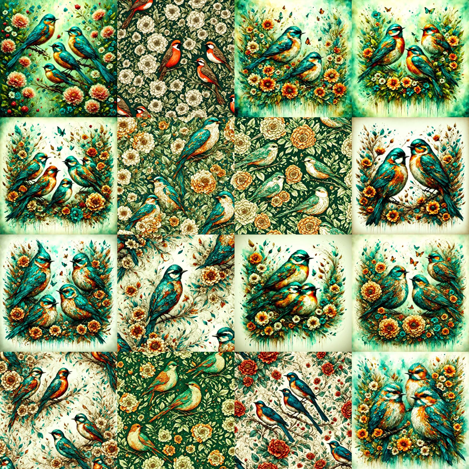 happy birds whit flowers,