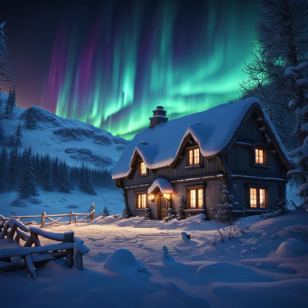 Winter Cottage AI Generated Artwork NightCafe Creator