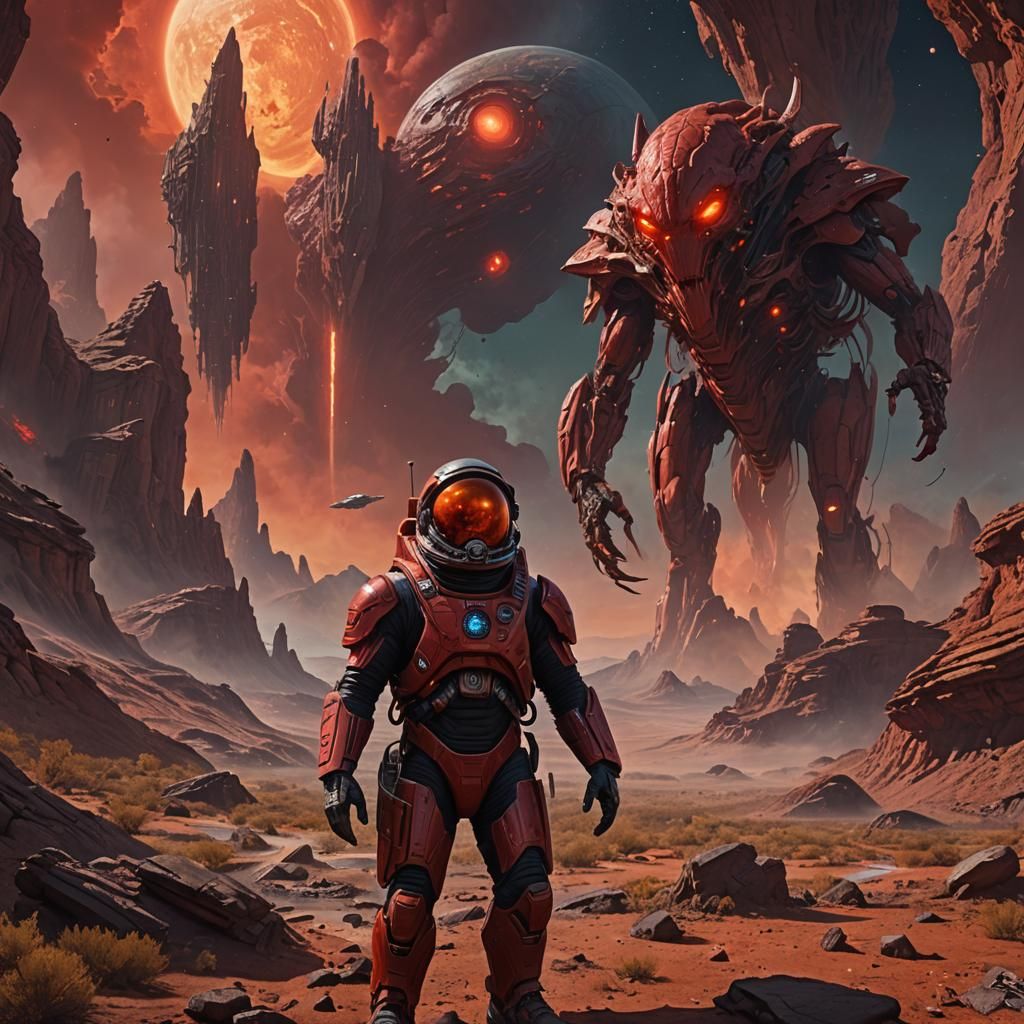 Ray Bradbury as a red alien "detailed matte painting, deep c...