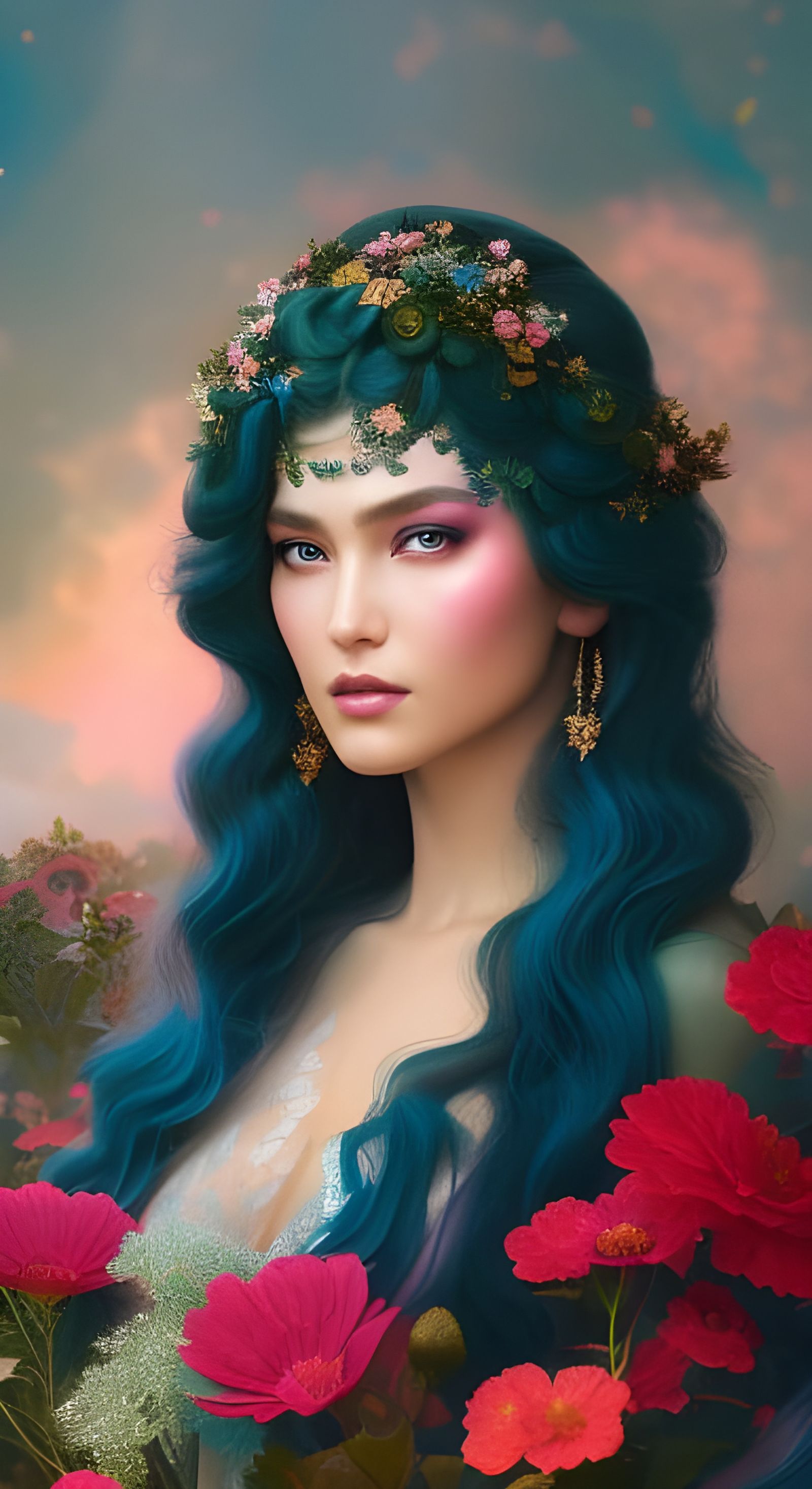 Portrait Of beautiful young bohemian Woman in wearing lace s...
