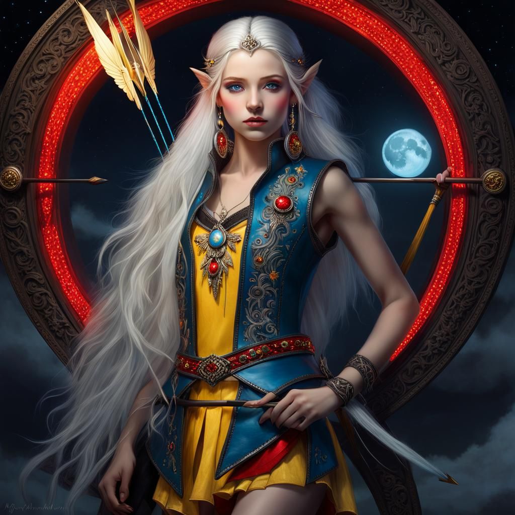 Dark fantasy portrait. Full shot. Petite teen fairy girl wit...