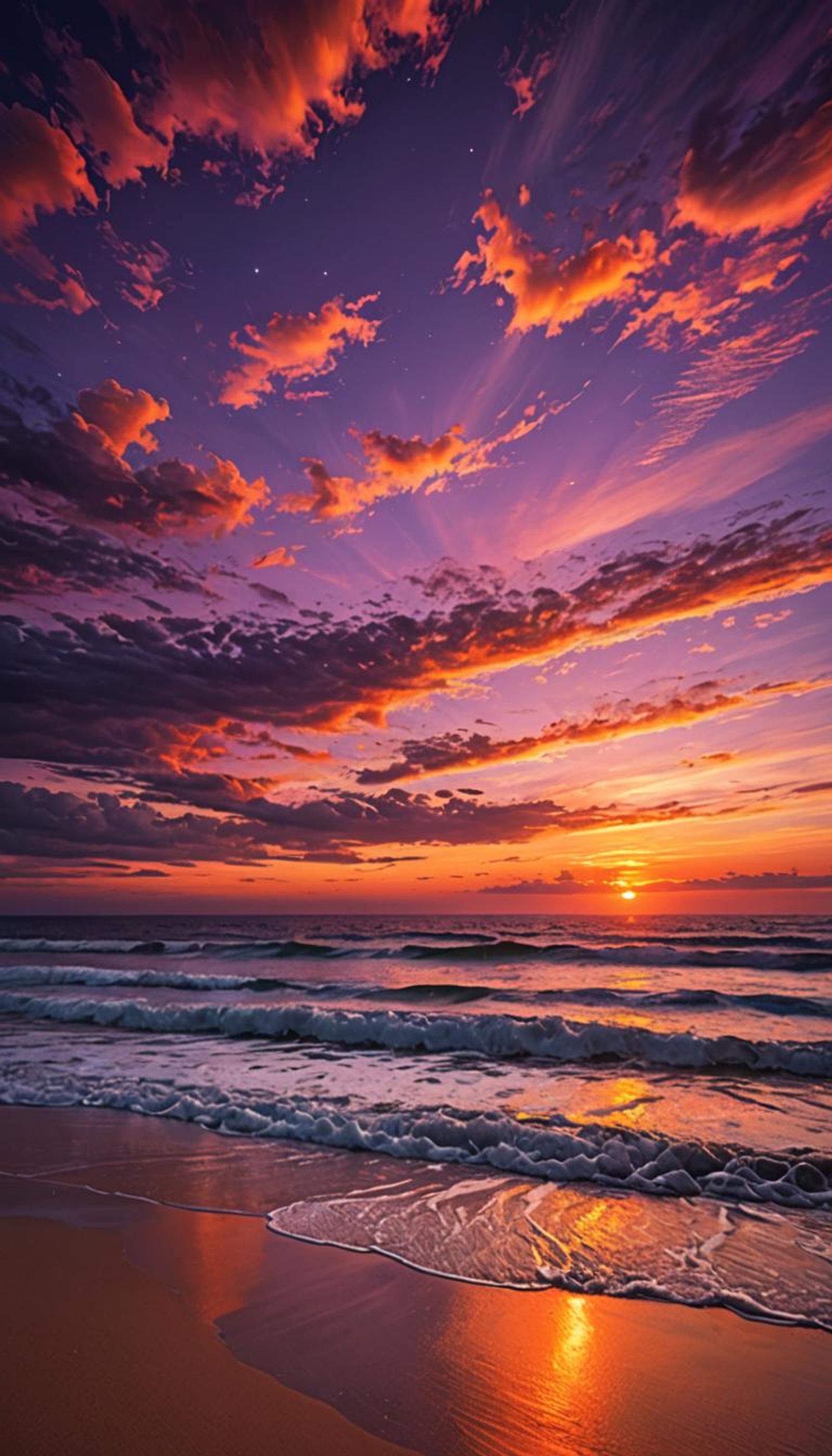 a stunning beach sunset with vibrant hues of orange, pink, and purple ...