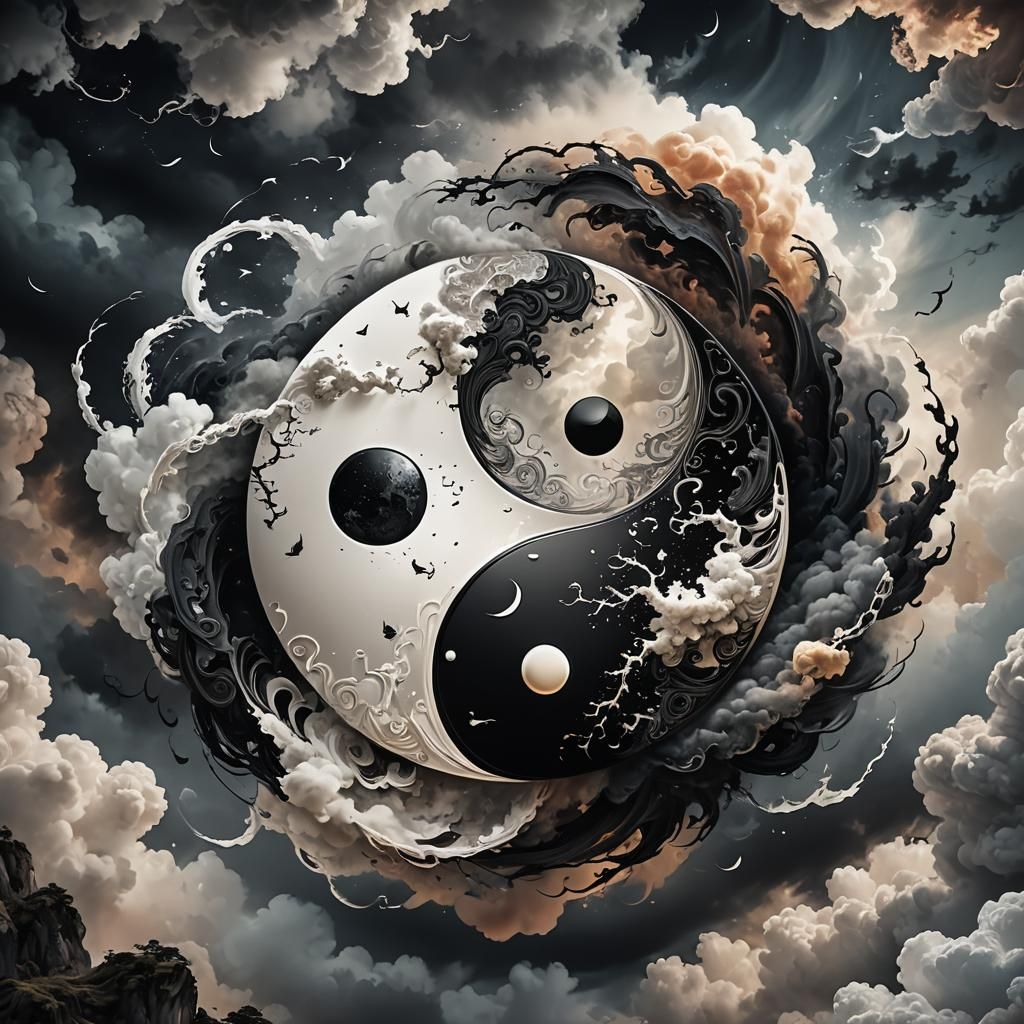 Surreal Yin Yang Symbol in Dreamy Digital Art