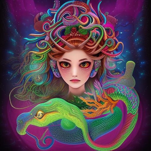 A witch with snakes haired hairs - AI Generated Artwork - NightCafe Creator