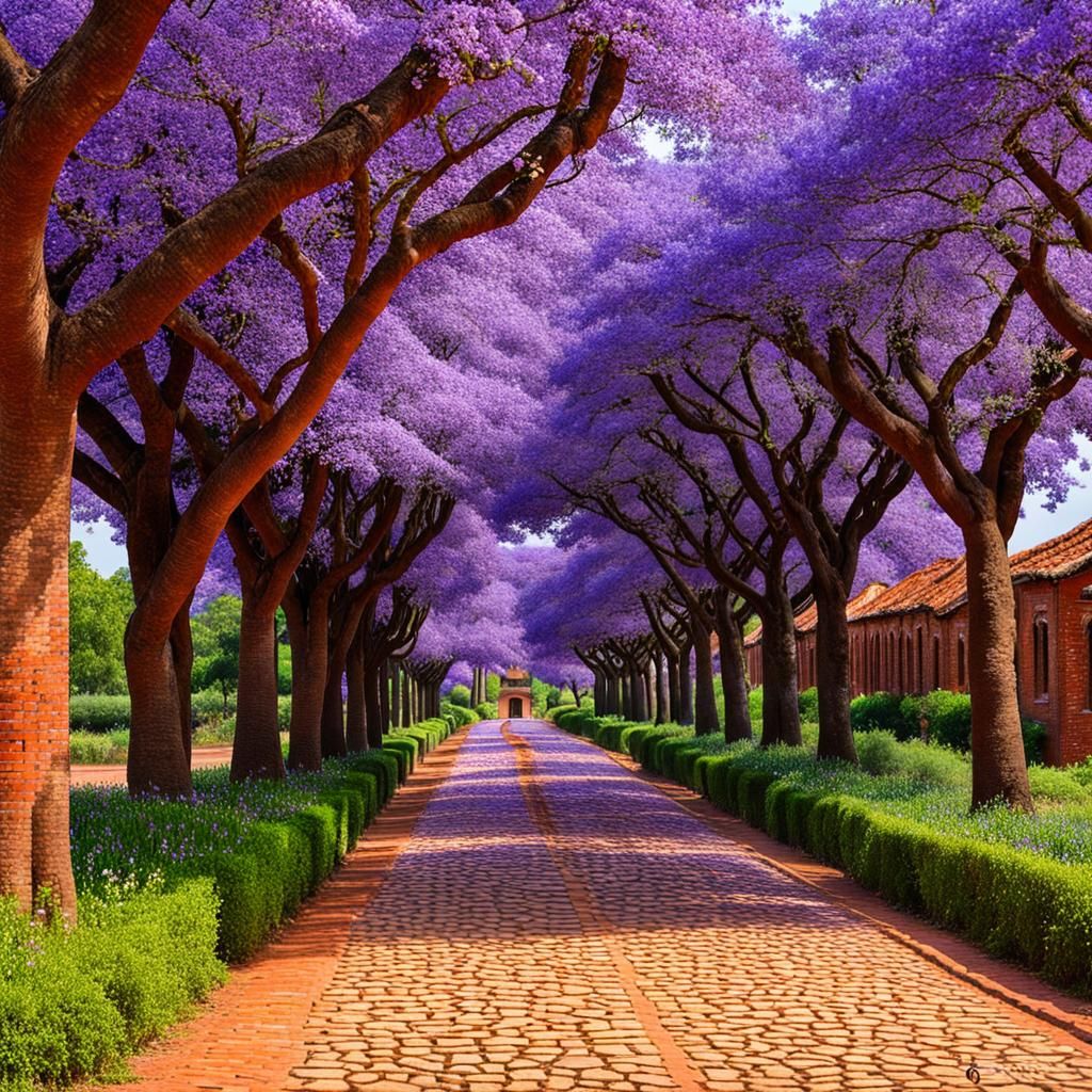 Neo-Impressionist Jacaranda Trees in Bloom