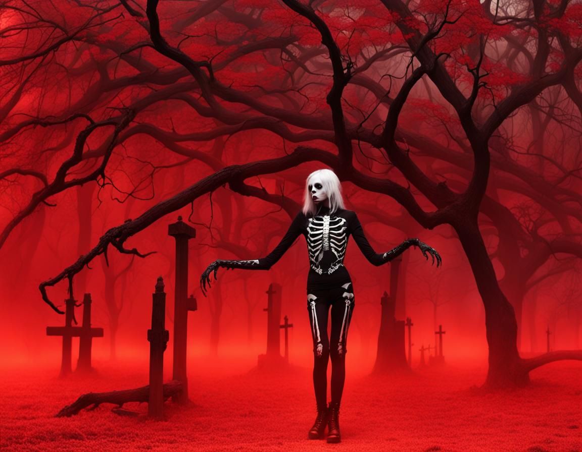 black branches. dead trees. graveyards. mausoleums. skeleton...