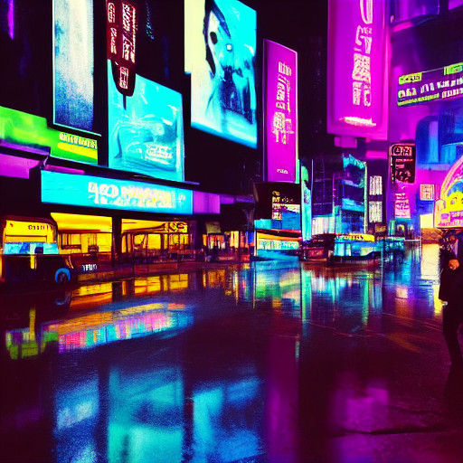 Moody Cyberpunk Cityscape in Vibrant Neon Lights