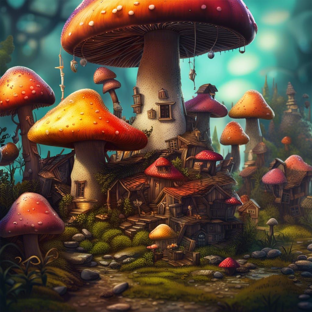 Mushroom villages - AI Generated Artwork - NightCafe Creator