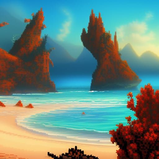 Beautiful Beach Pixel Art - AI Generated Artwork - NightCafe Creator