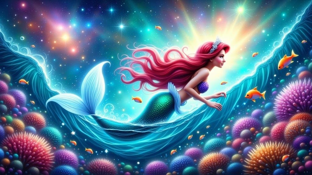 Disney's Ariel traversing through her beautiful sea kingdom....