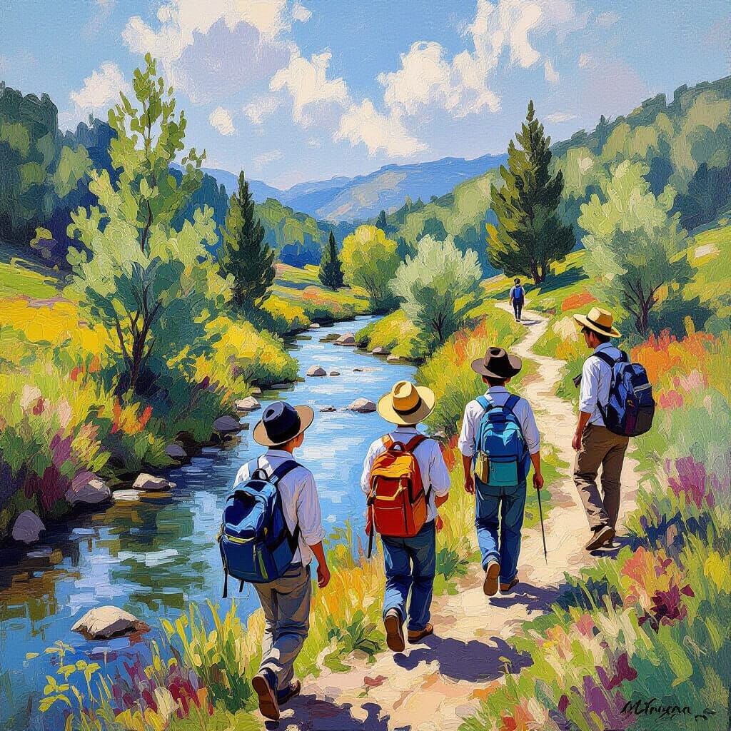Yeshiva Students Hiking: An Impressionistic Digital Landscap...