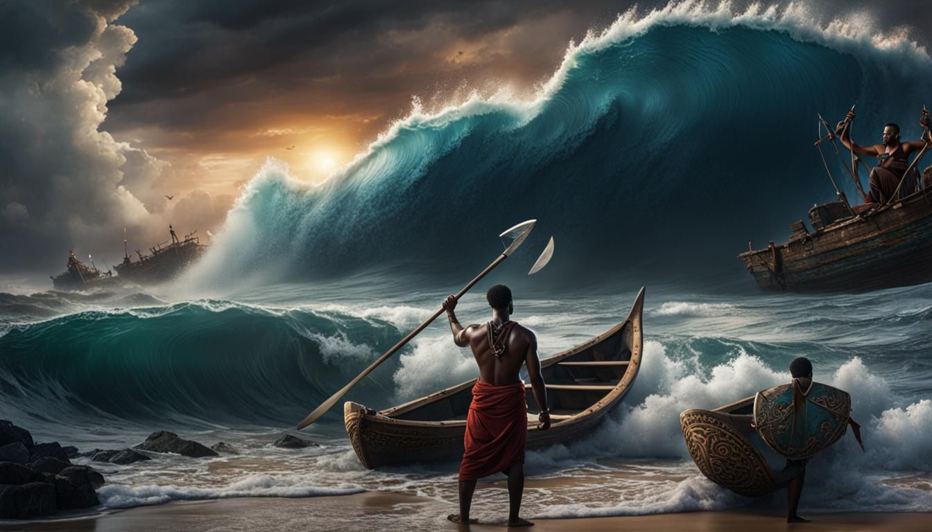Beautiful Raging storm
Crashing waves
Tribal African man hol...