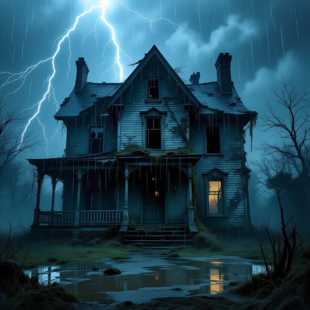 Terrifying Halloween Abandoned House in Thunderstorm