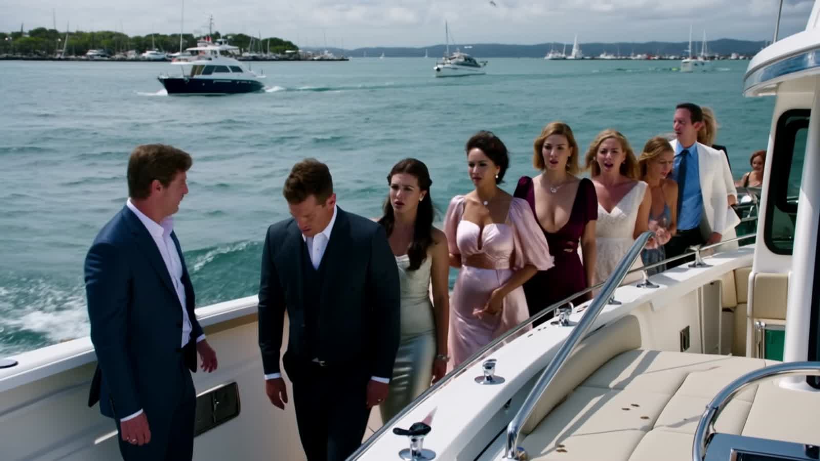 Nice marina. Posh women and men are getting off their boat. Their faces are green and all of them are looking exhausted ...