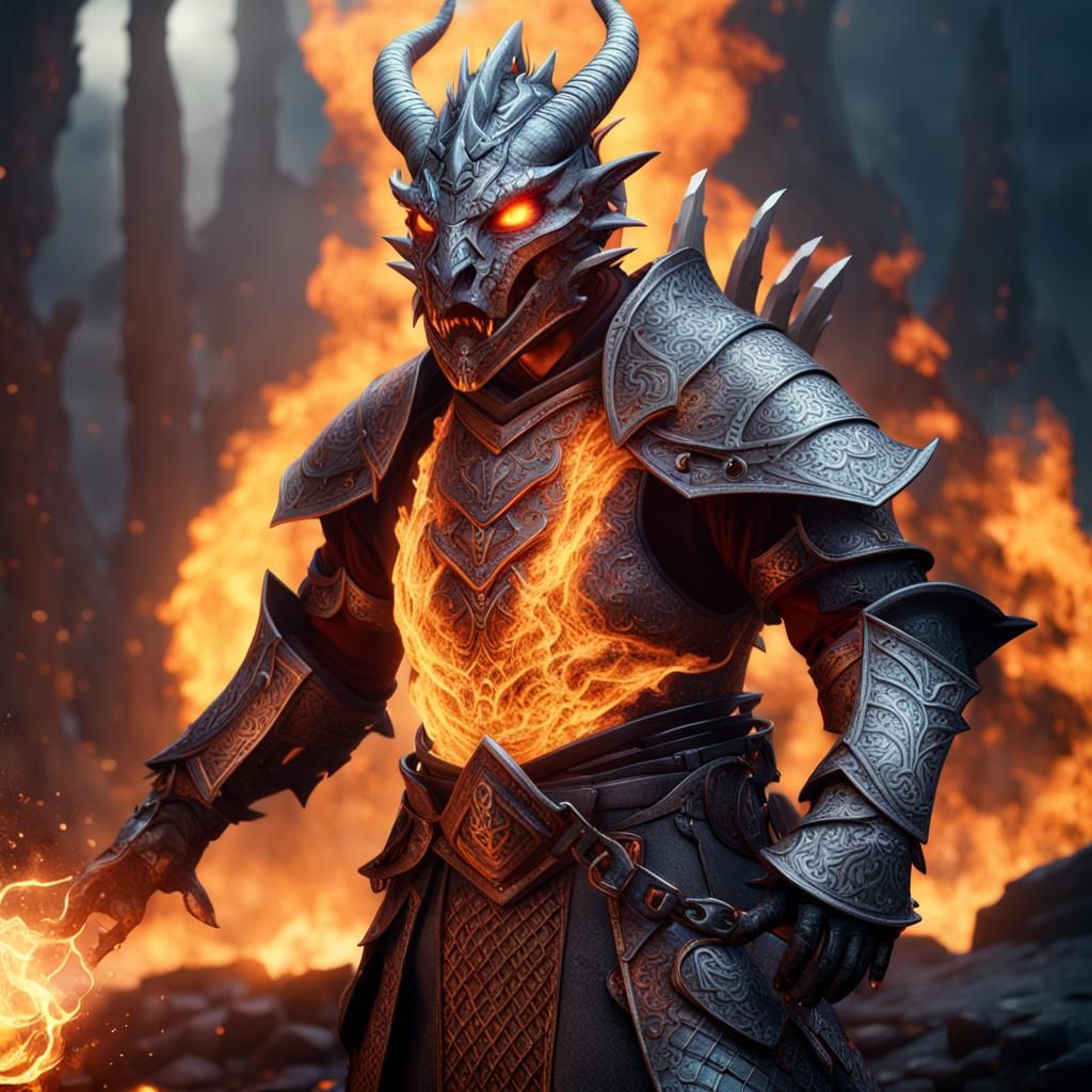 Sinister dragonborn in flames - AI Generated Artwork - NightCafe Creator