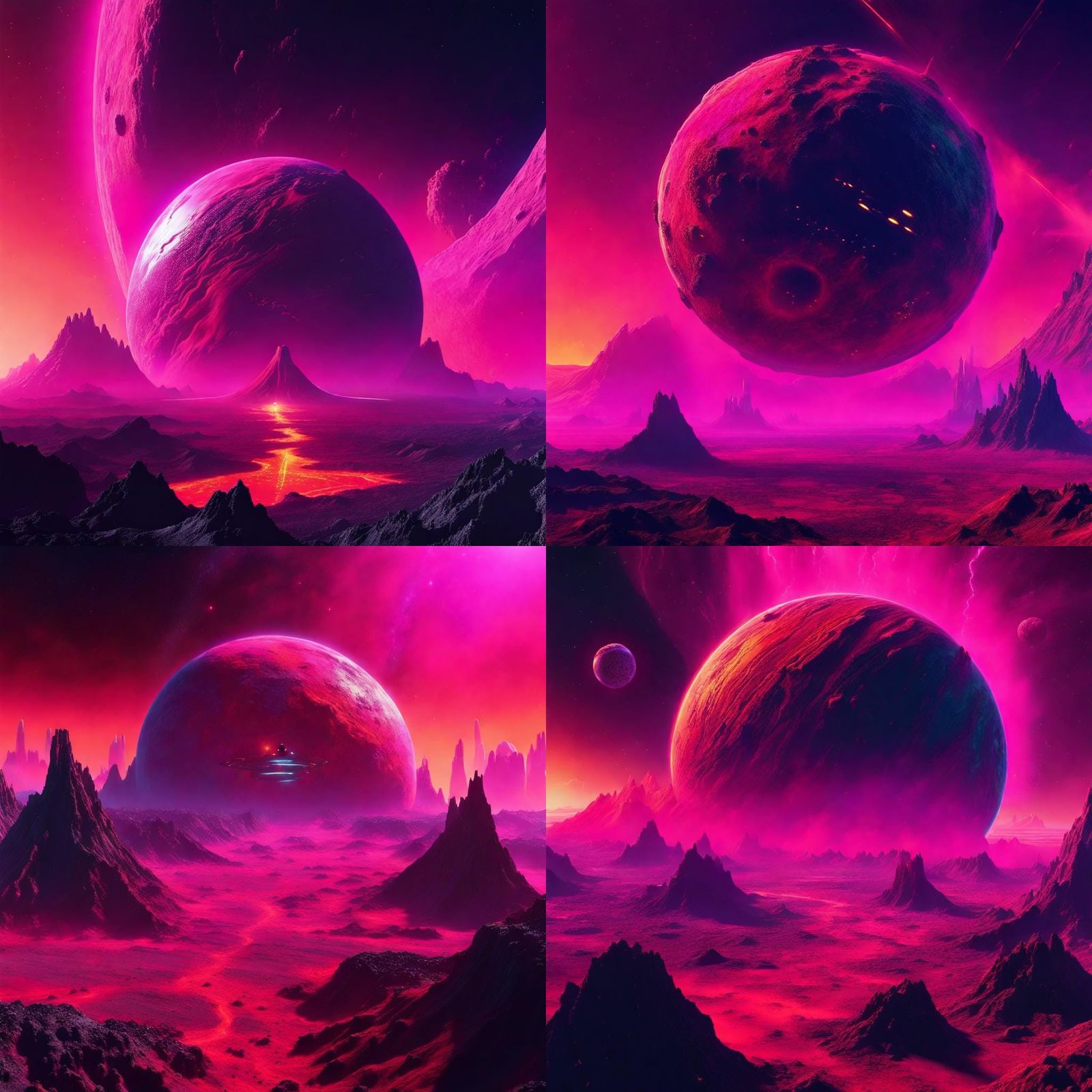 A planet riddled with volcanic activity, from orbit, shuttle...