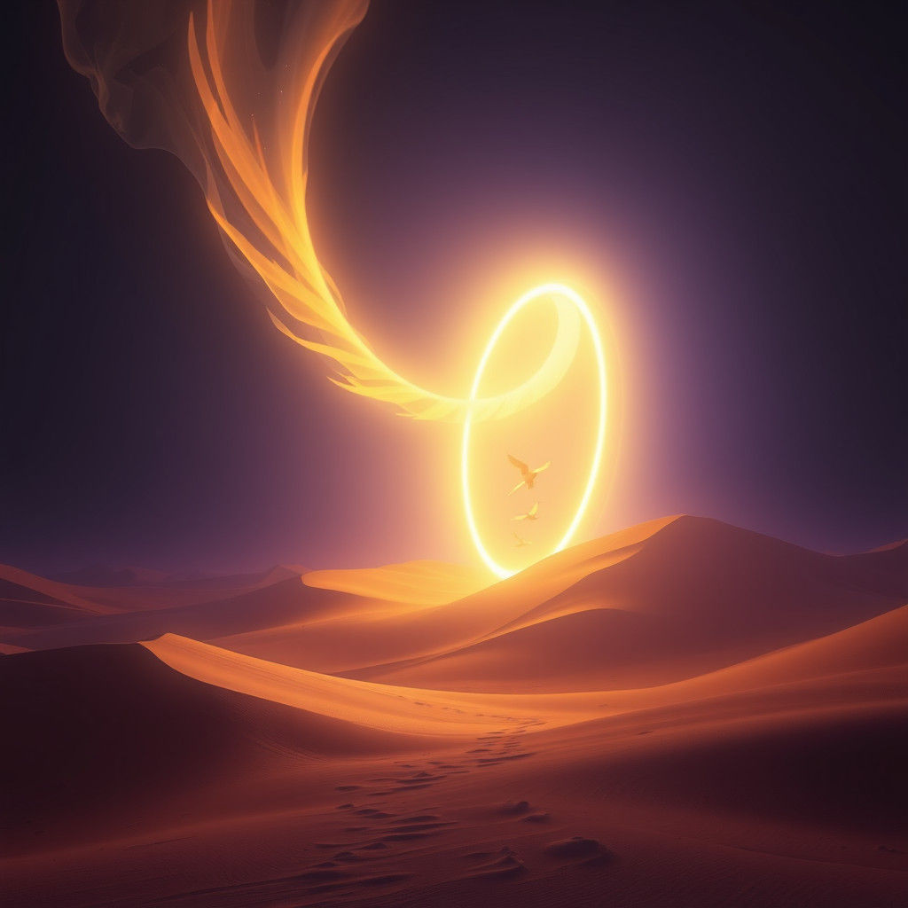 6. "Luminous Infinity Portal"
A floating portal made of a large spiral of pulsating light in shades of yellow, blue, and lilac. It is suspe...