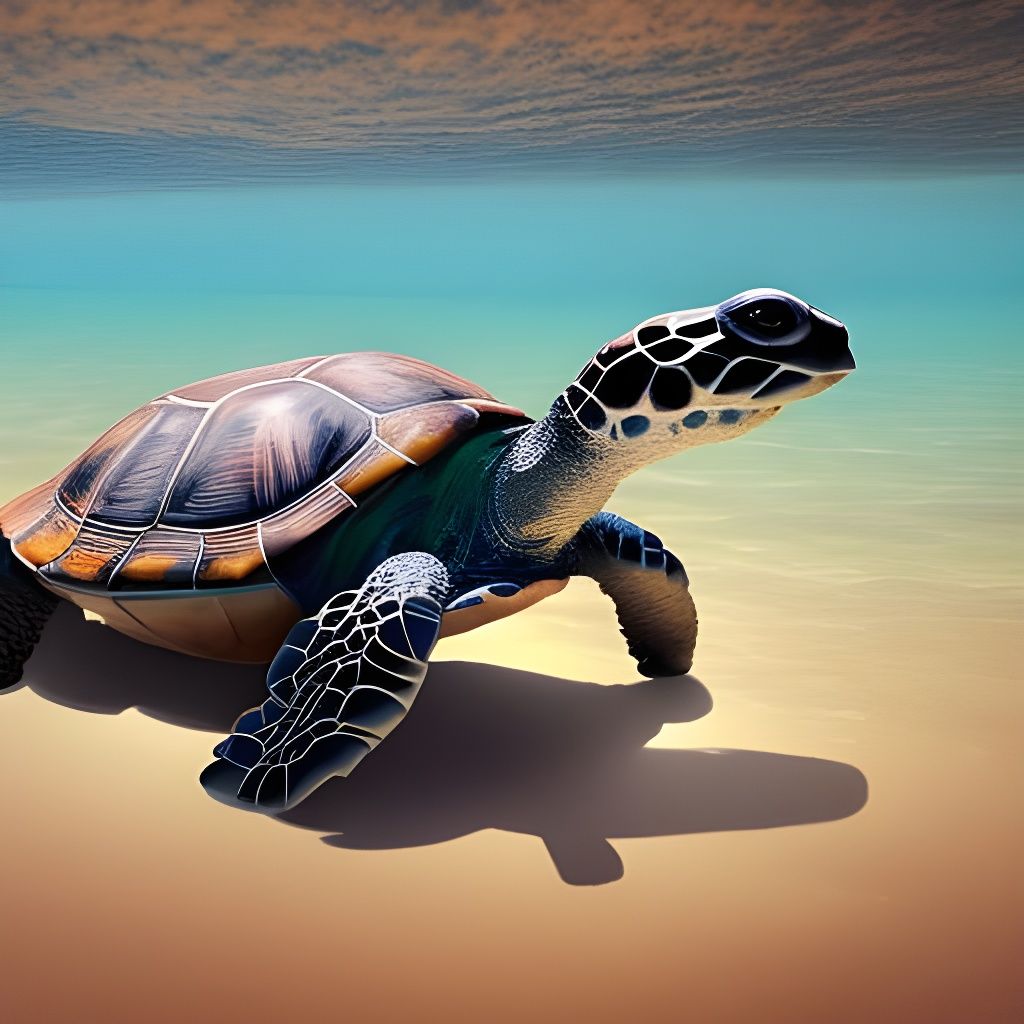 Cartoon Turtle on Tropical Island Beach