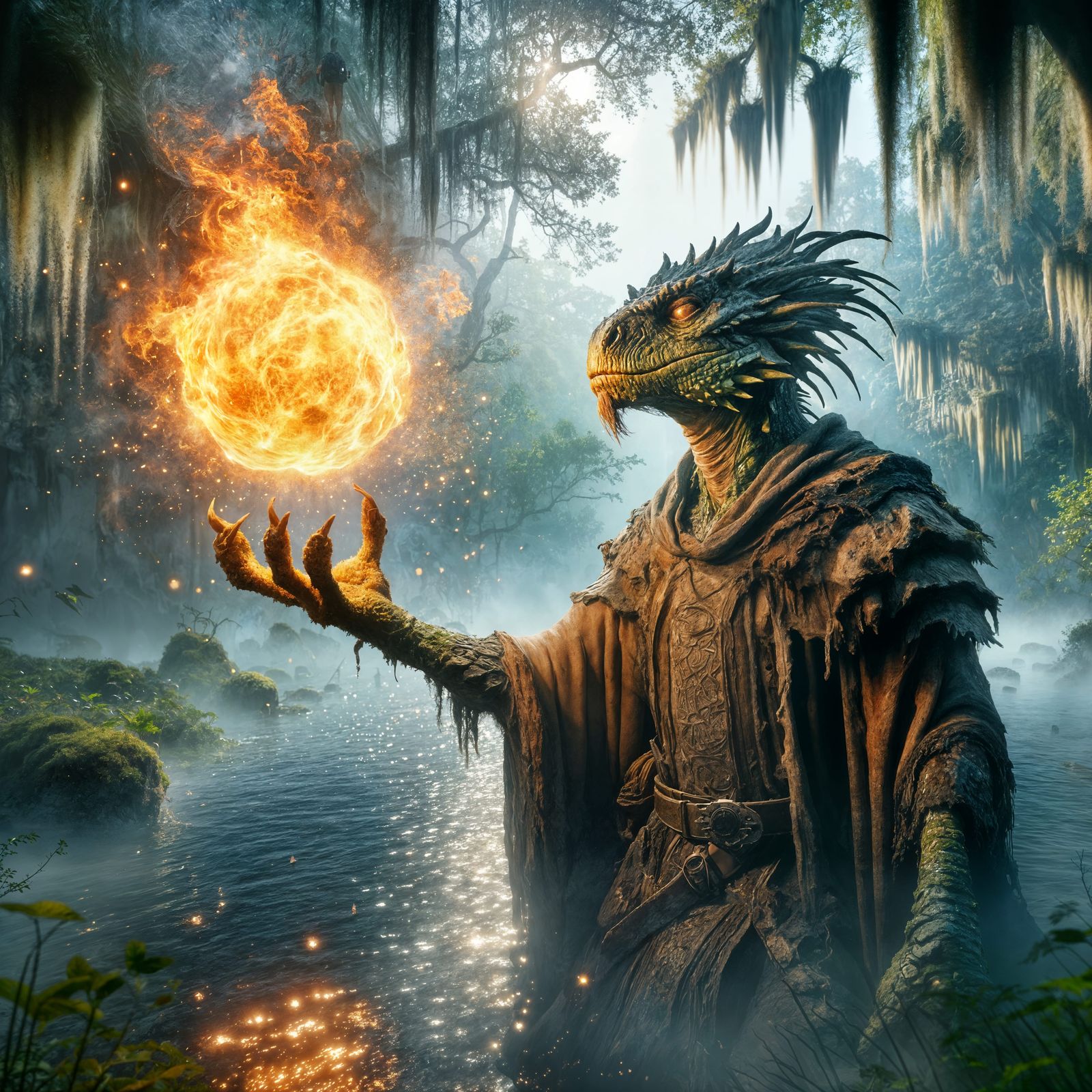 Lizardman Sorcerer casting Fireball