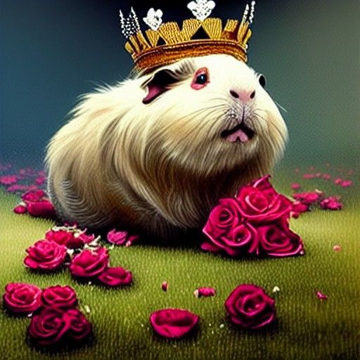 Guinea pig with crown of roses, oil painting, 8k resolution,...