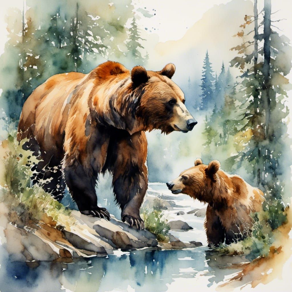 Two bears in watercolor