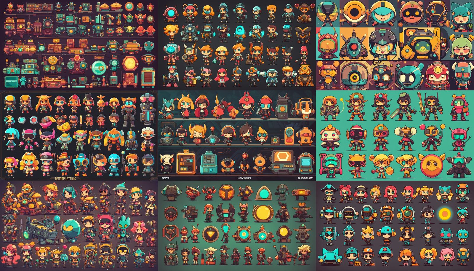 Cyberpunk optimism characters and props