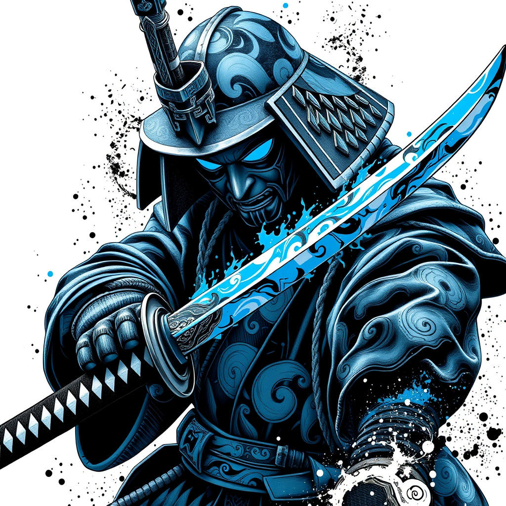 Samurai Katana in Powder Blue and Black Graffiti Art