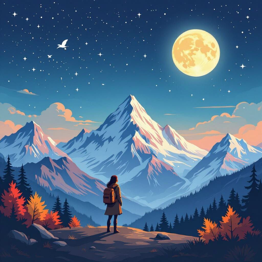 Woman Camping Under Starry Night Sky