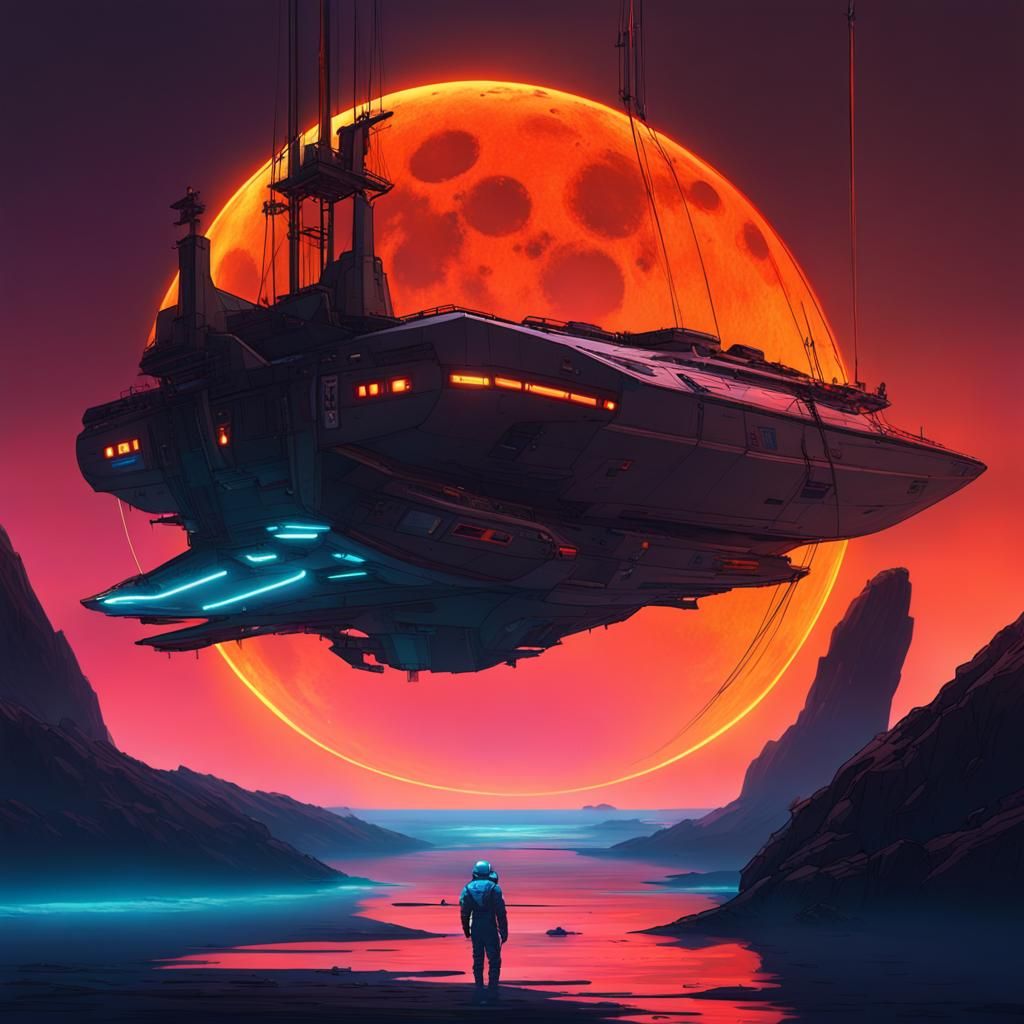 a sailing boat in suspended space