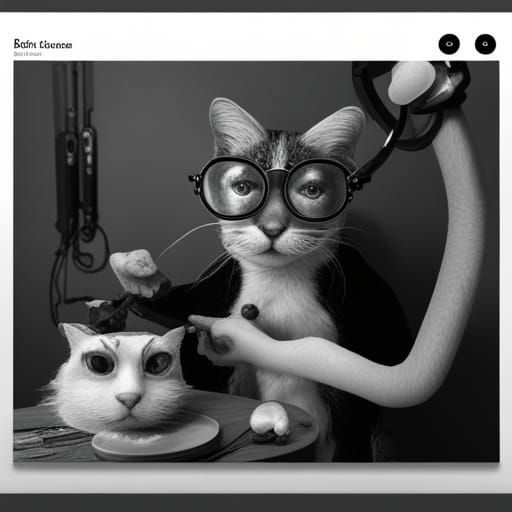 Black and white cat with round glasses as a tattoo artist, t...