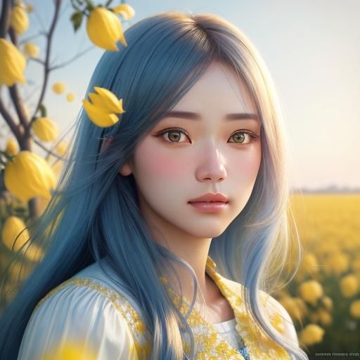 Melancholic Woman Portrait with Falling Petals in Hyperreali...