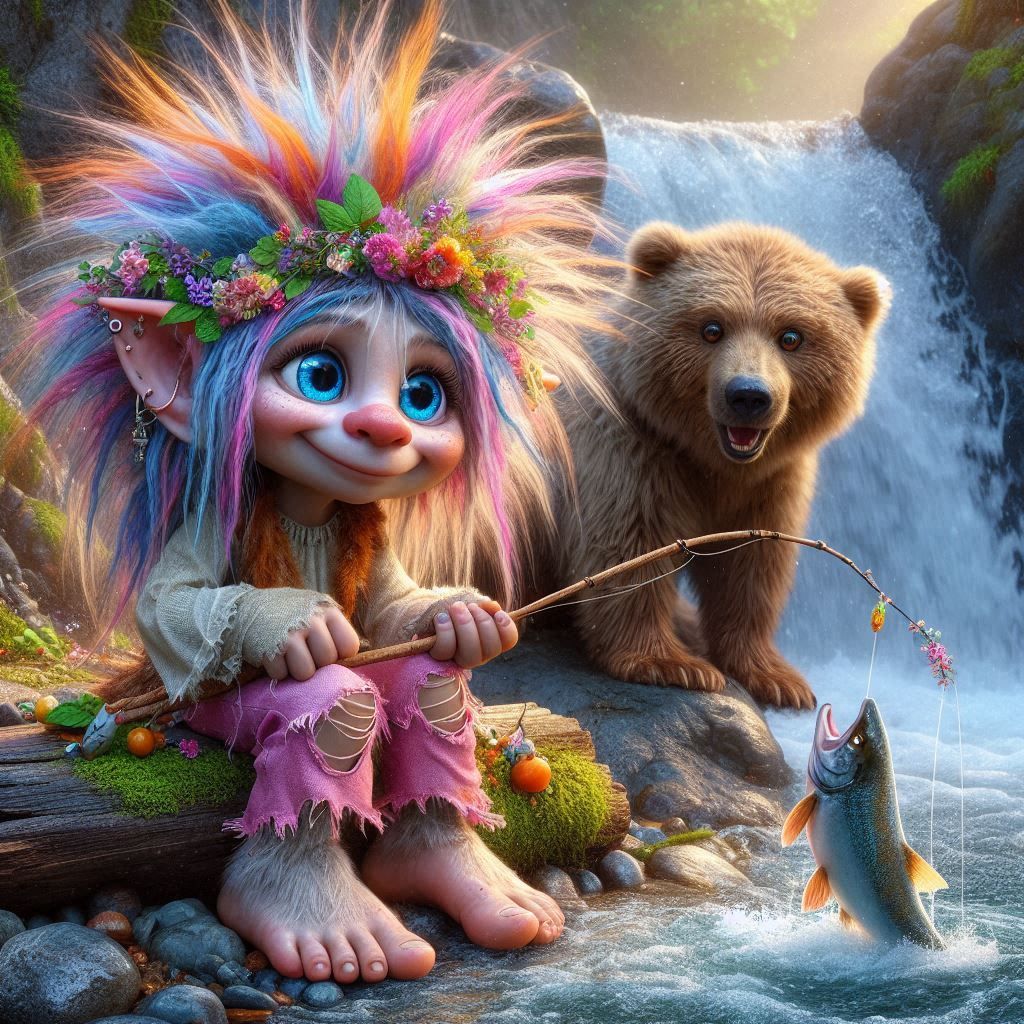 Little Troll fishing with a Brown Bear