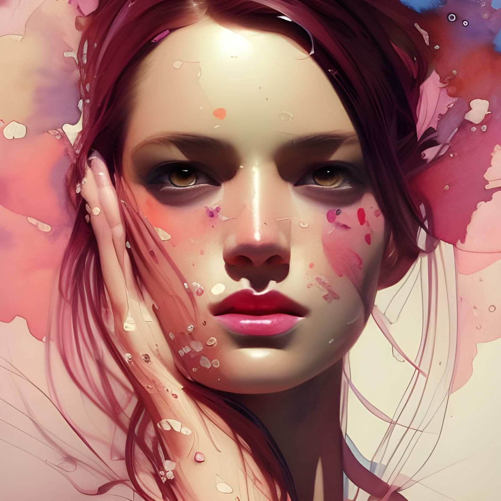 Cute Pink Watercolor Portrait of a Woman - AI Generated Artwork ...