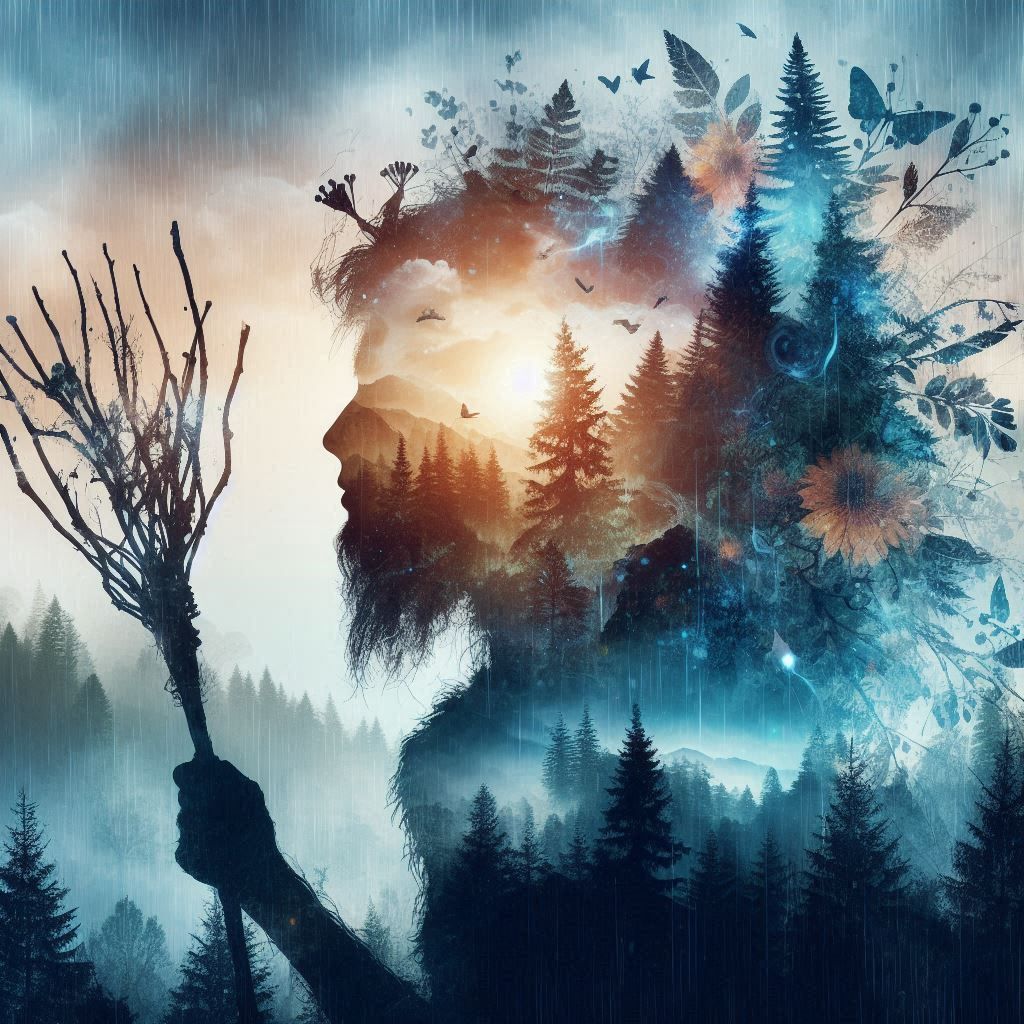 double exposure beautiful fantasy DALL-E 3 portrait landscap...