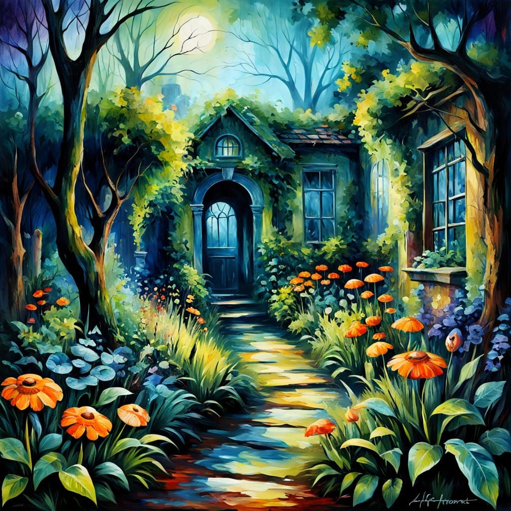 Eerie Overgrown Garden in Afremov Style