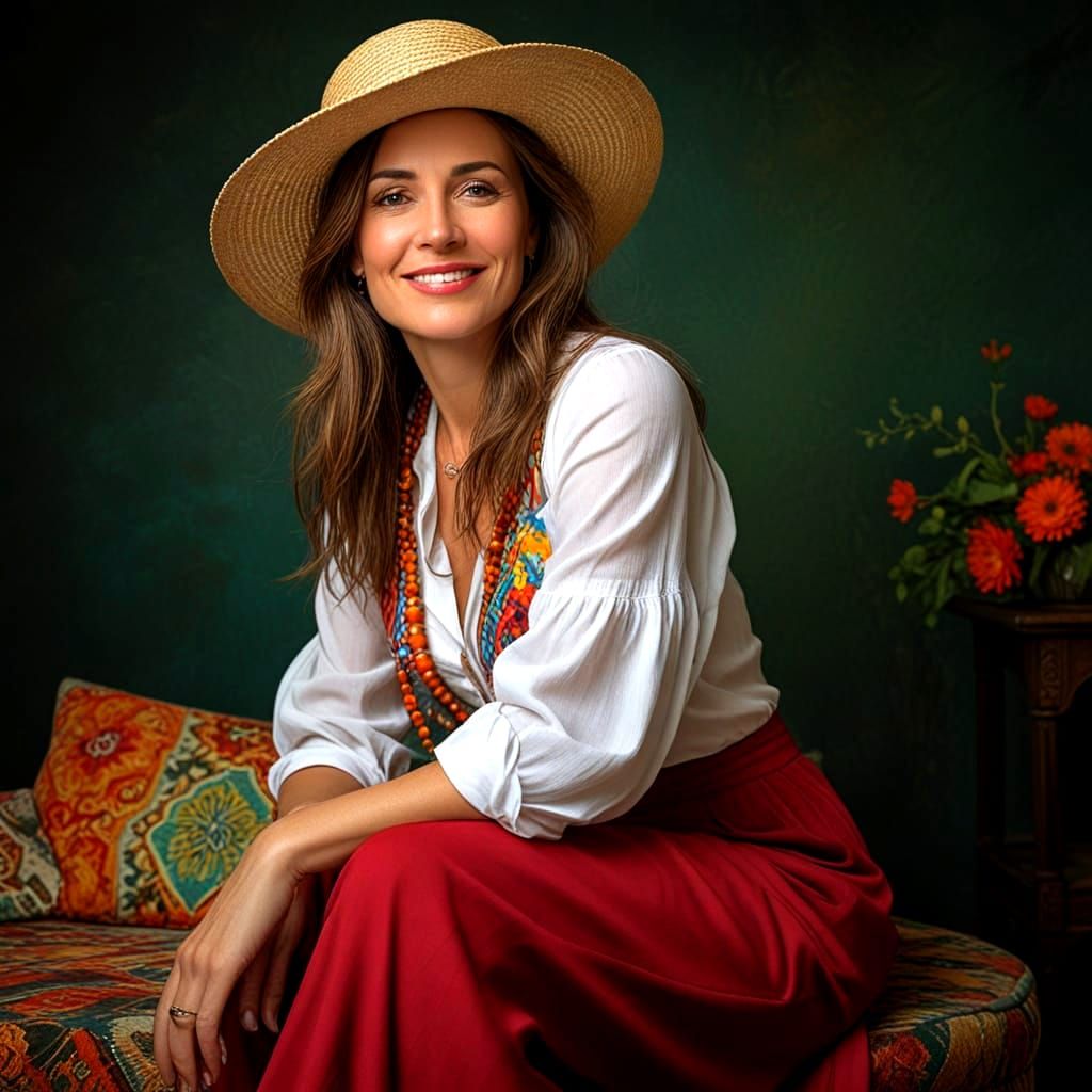 Elegant Portrait of a Happy Lady Exuding Inner Peace