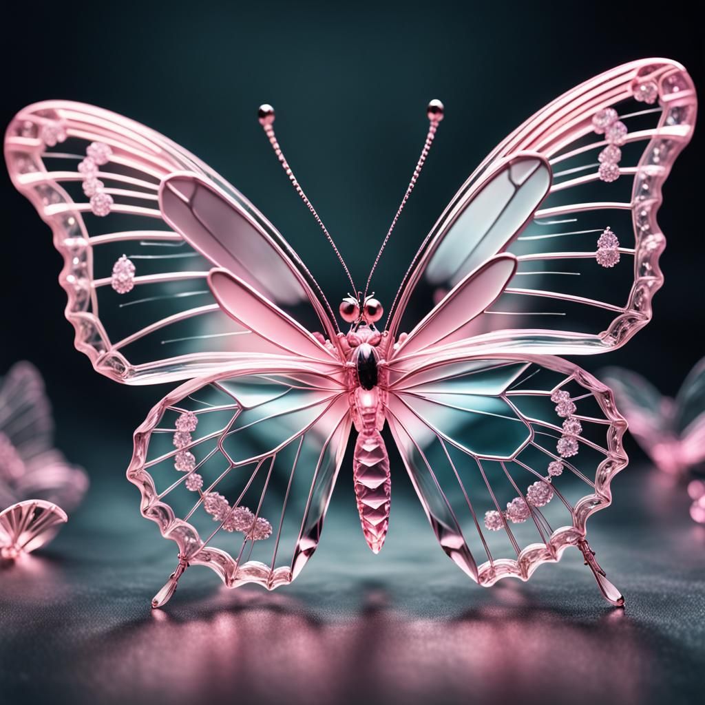 Pastel Pink Crystal Butterfly in Hyperrealistic Style